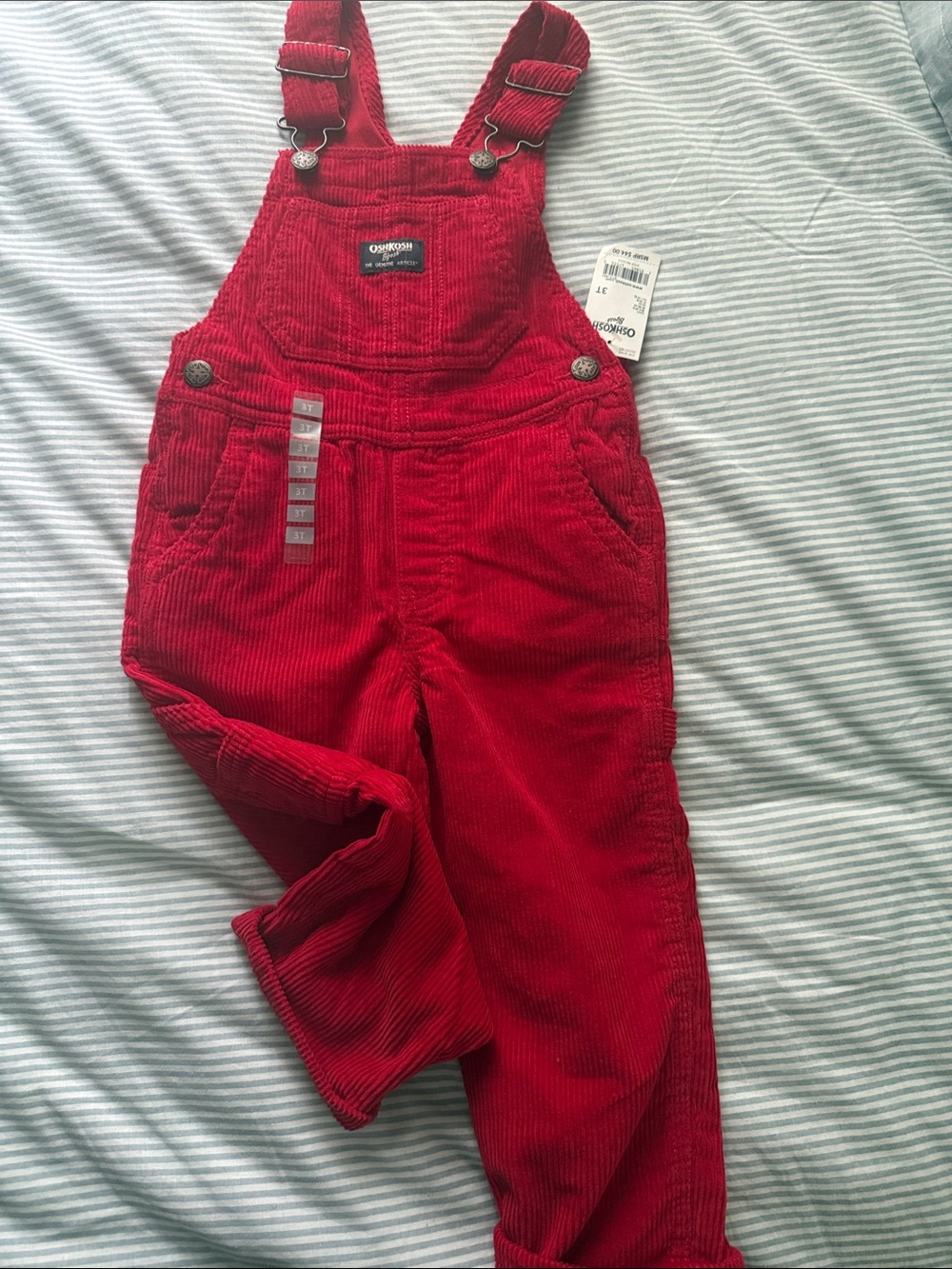 **NWT ** OshKosh B'gosh Red Corduroy Kids Overalls,3T